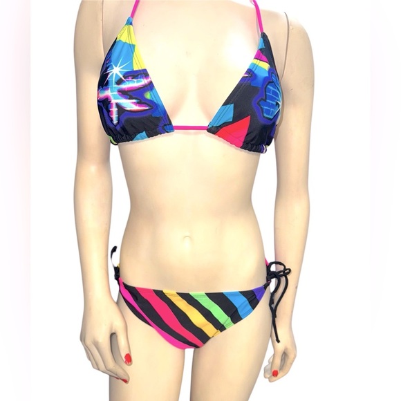 OP Neon Retro Triangle string bikini With cheeky Bottoms size L/XL - Picture 1 of 12